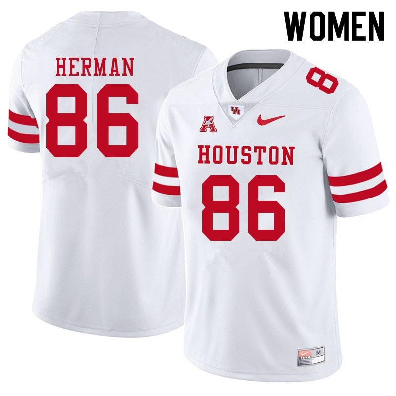 Women #86 Darson Herman Houston Cougars College Football Jerseys Sale-White - Click Image to Close